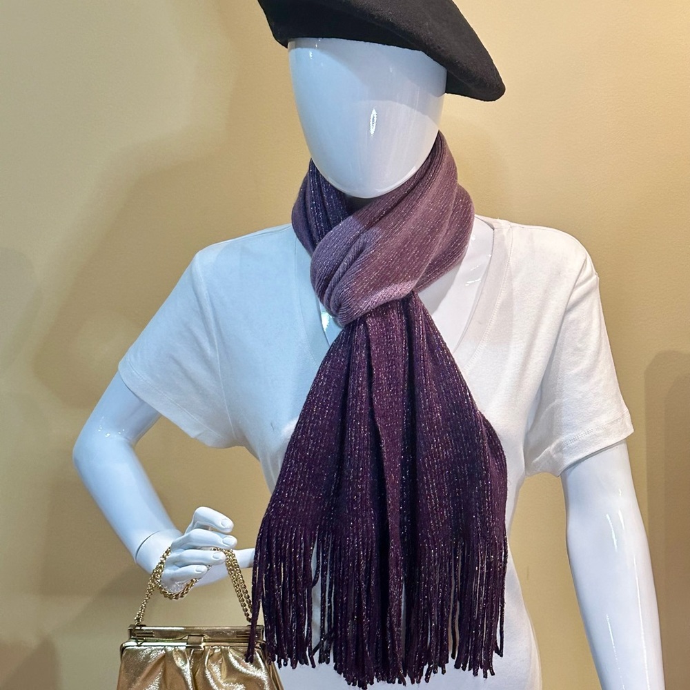 NWOT Extra Long Purple Haze Ombré Acrylic & Silver Metallic Scarf